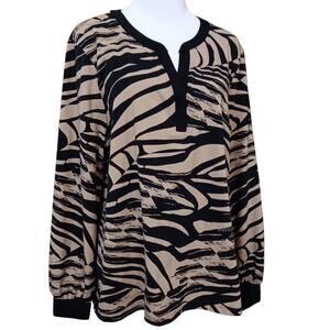 CHICO'S 3 Pullover Top Blouse XL Animal Print Office Career Casual Travel Tan‎